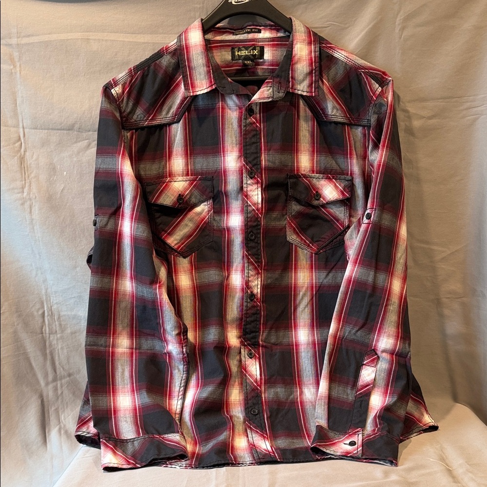 Helix Red and Black Plaid Dress Shirt